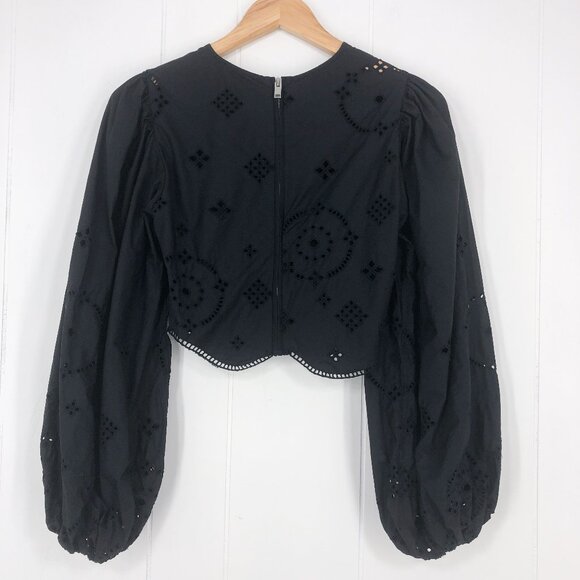 Ganni Broderie Anglaise Cropped Blouse Top Eyelet Embroidered Size XS * in Black - Picture 7 of 16